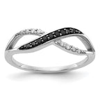 14k White Gold with Black Rhodium 1/8 carat Black and White Diamond Crisscross Ring