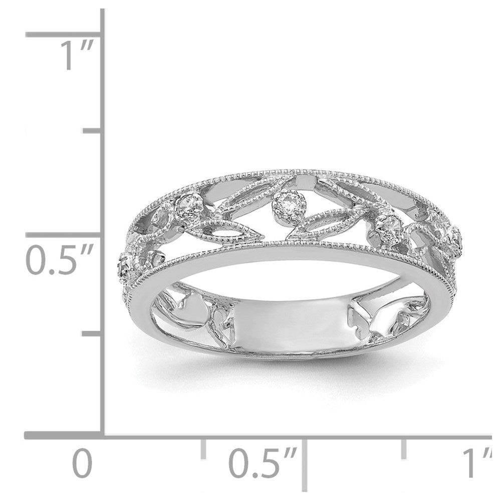 14k White Gold 6mm 1/20 carat Diamond Flower Vine Design Band
