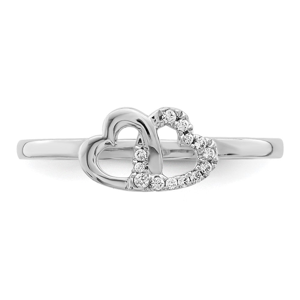 14k White Gold 1/20 carat Diamond Double Heart Ring