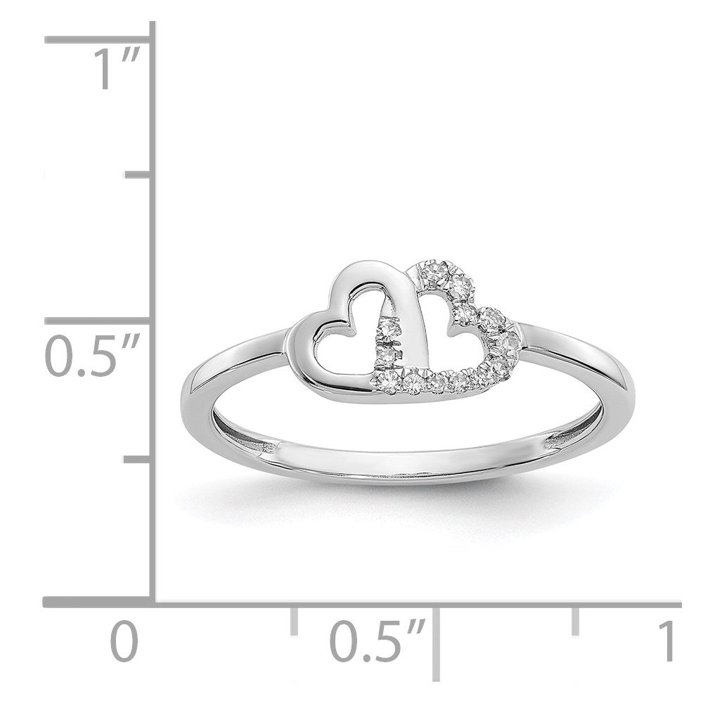 14k White Gold 1/20 carat Diamond Double Heart Ring
