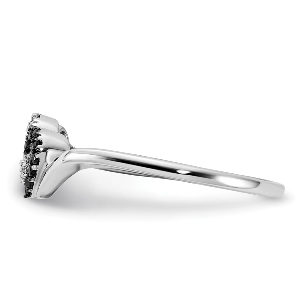 14k White Gold 1/10 carat Black and White Diamond Double Heart Ring