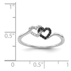 14k White Gold 1/10 carat Black and White Diamond Double Heart Ring