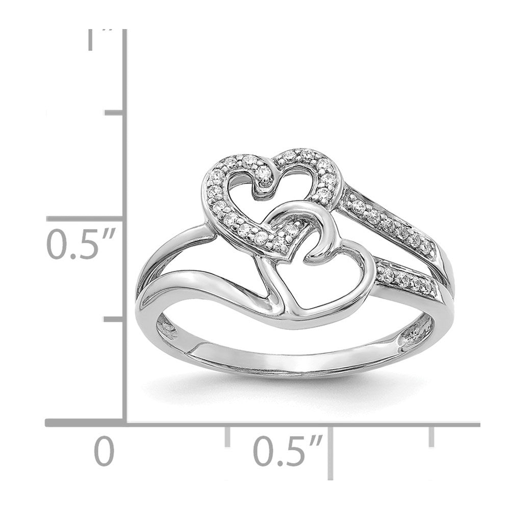 14k White Gold 1/10 carat Diamond Two Intertwined Hearts Ring
