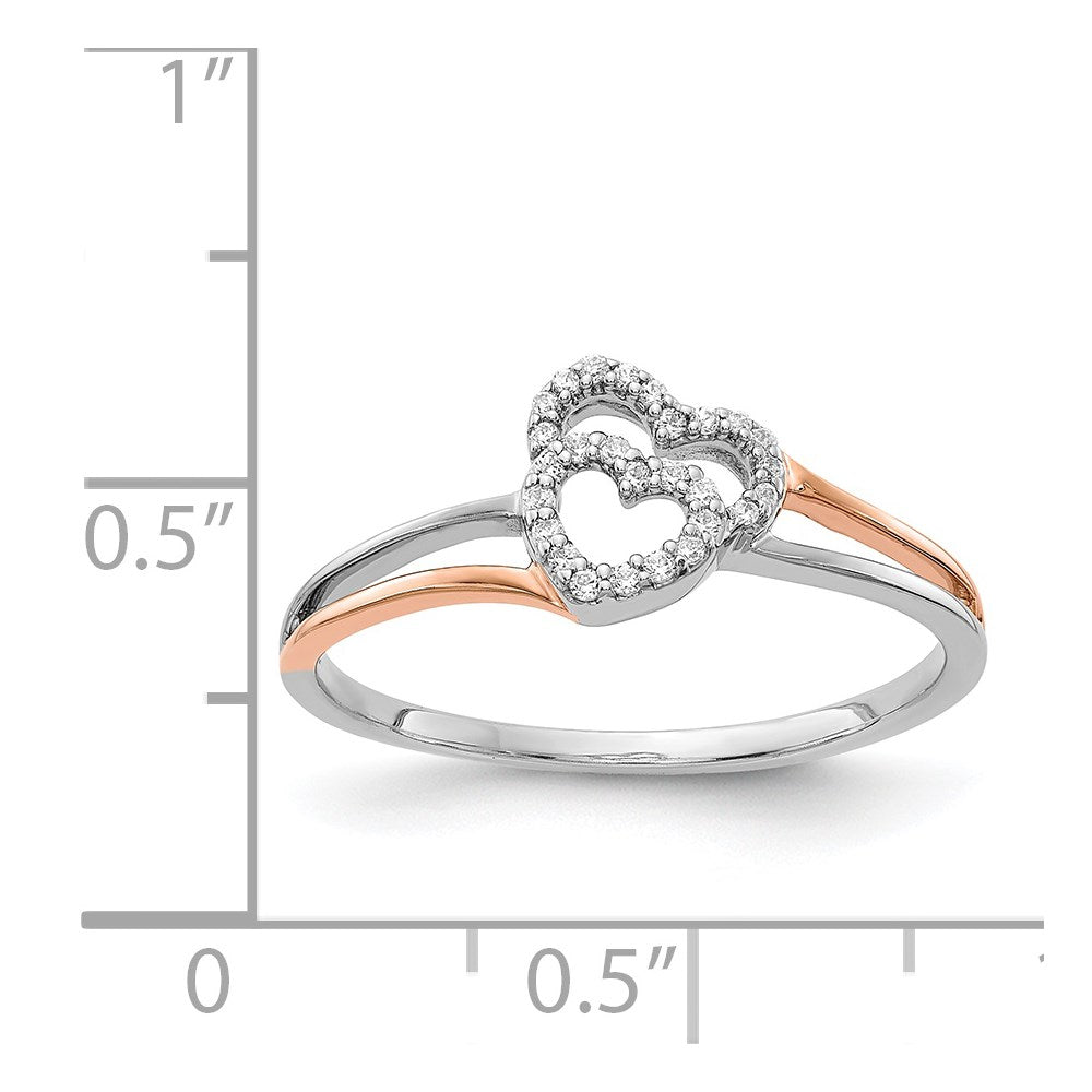 14k White and Rose Gold 1/10 carat Diamond Polished Double Heart Ring