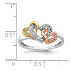 14k Tri-color 1/15 carat Diamond Triple Heart Ring