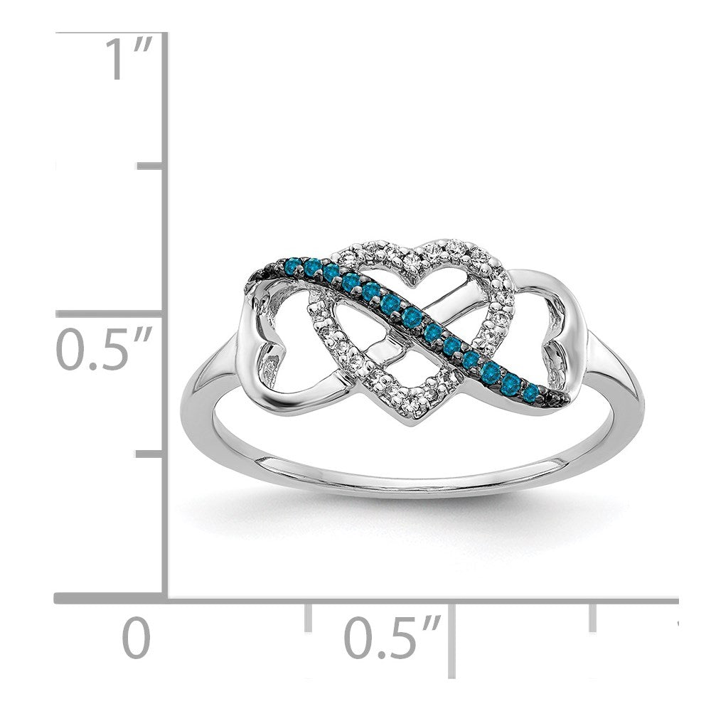 14k White Gold 1/10 carat Blue and White Diamond Infinity and Heart Ring