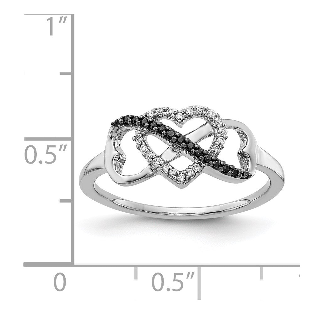14k White Gold 1/10 carat Black and White Diamond Infinity and Heart Ring