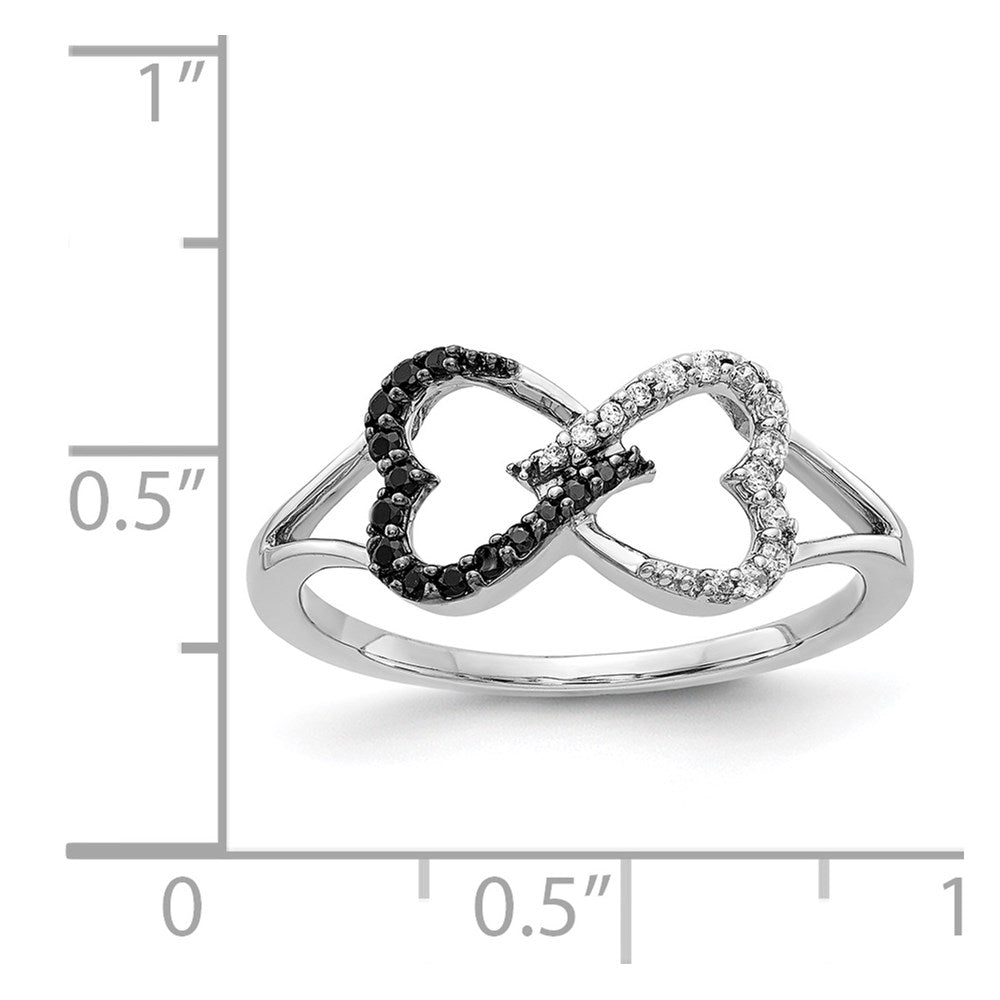 14k White Gold 1/6 carat Black and White Diamond Infinity Heart Ring