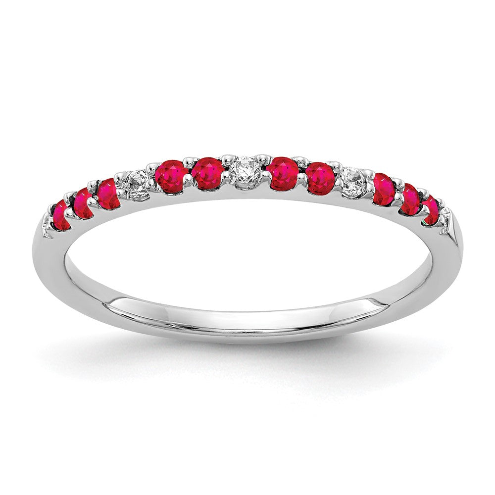 14k White Gold 1/20 carat Diamond and Ruby Band