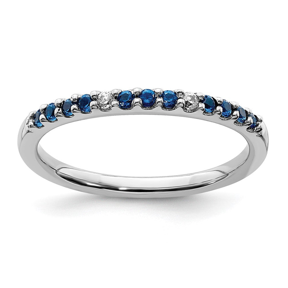 14k White Gold Diamond and Blue Sapphire Band