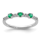 14k White Gold 1/10 carat Diamond and Emerald 3-Stone Ring