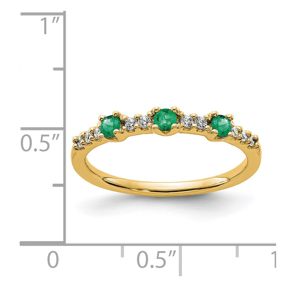 14K Yellow Diamond and Emerald 3-Stone Ring