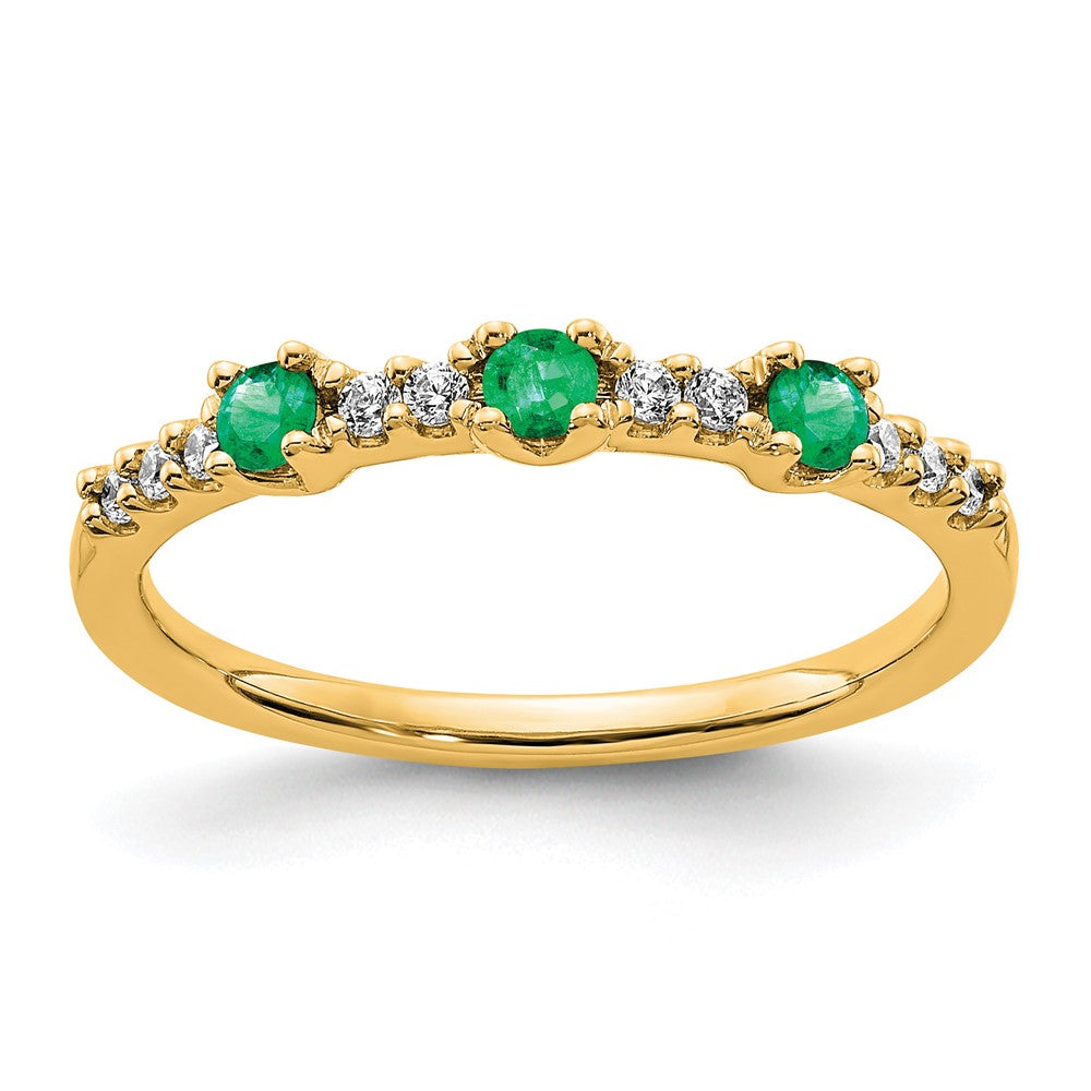14K Yellow Diamond and Emerald 3-Stone Ring