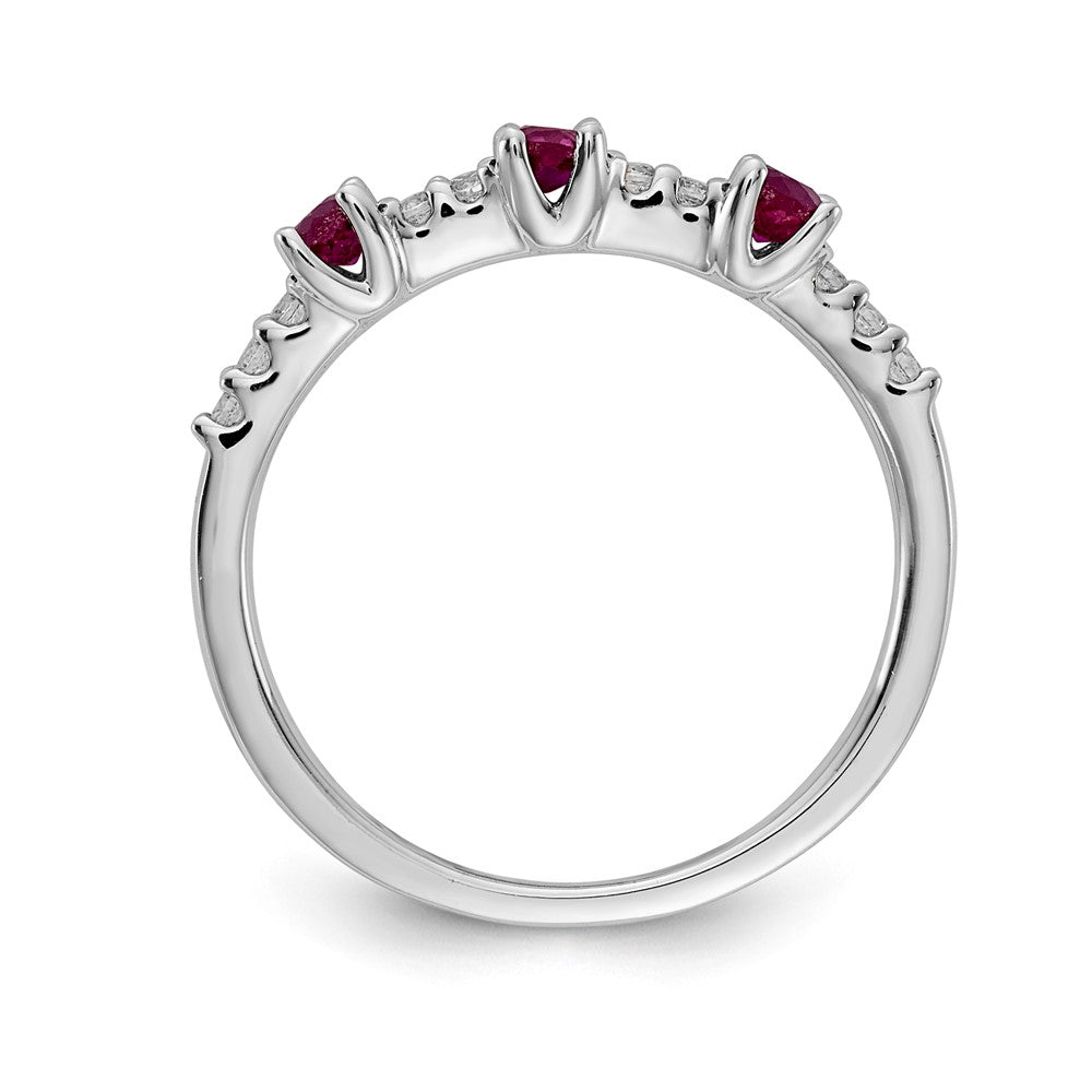 14k White Gold 1/10 carat Diamond and Ruby 3-Stone Ring