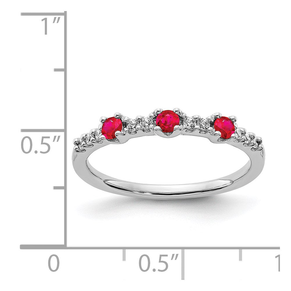 14k White Gold 1/10 carat Diamond and Ruby 3-Stone Ring