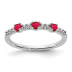 14k White Gold 1/10 carat Diamond and Ruby 3-Stone Ring