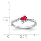 14k White Gold Polished 5x3mm Oval Ruby and Diamond Bypass Ring