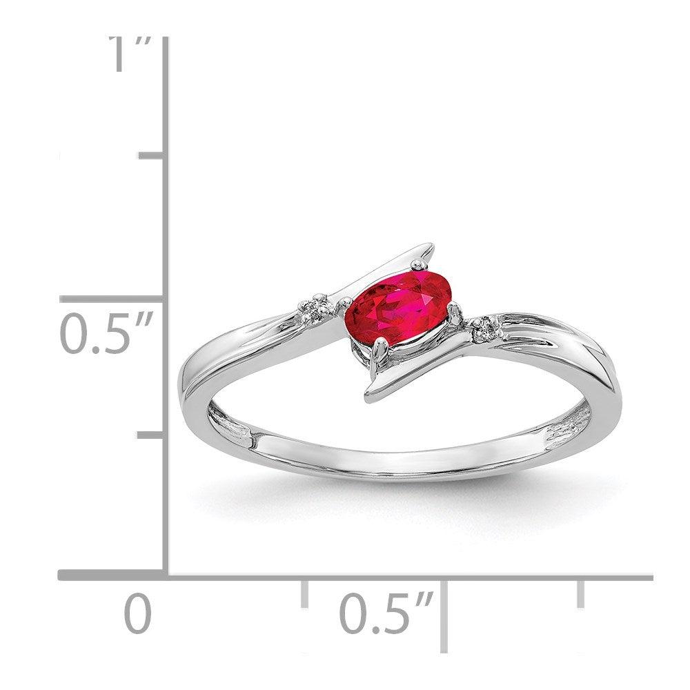 14k White Gold Polished 5x3mm Oval Ruby and Diamond Bypass Ring