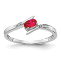 14k White Gold Polished 5x3mm Oval Ruby and Diamond Bypass Ring