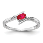 14k White Gold Polished 5x3mm Oval Ruby and Diamond Bypass Ring