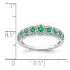 14k White Gold Polished 1/4 carat Diamond and Graduated Emerald Ring
