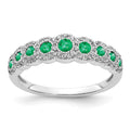 14k White Gold Polished 1/4 carat Diamond and Graduated Emerald Ring
