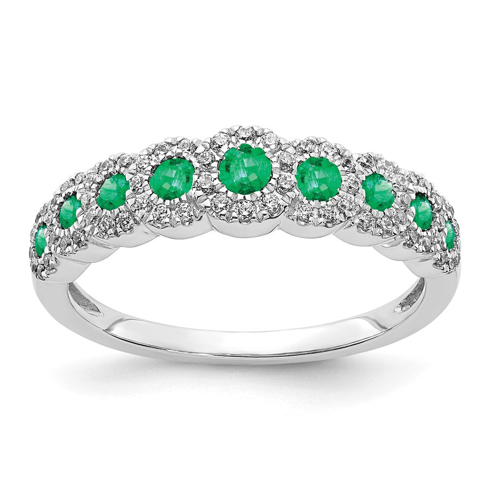 14k White Gold Polished 1/4 carat Diamond and Graduated Emerald Ring