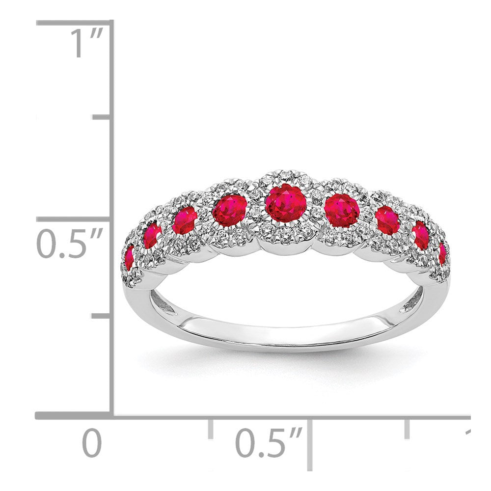 14k White Gold Polished 1/4 carat Diamond and Graduated Ruby Ring