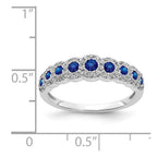 14k White Gold Polished 1/4 carat Diamond and Graduated Blue Sapphire Ring