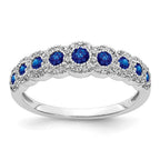 14k White Gold Polished 1/4 carat Diamond and Graduated Blue Sapphire Ring