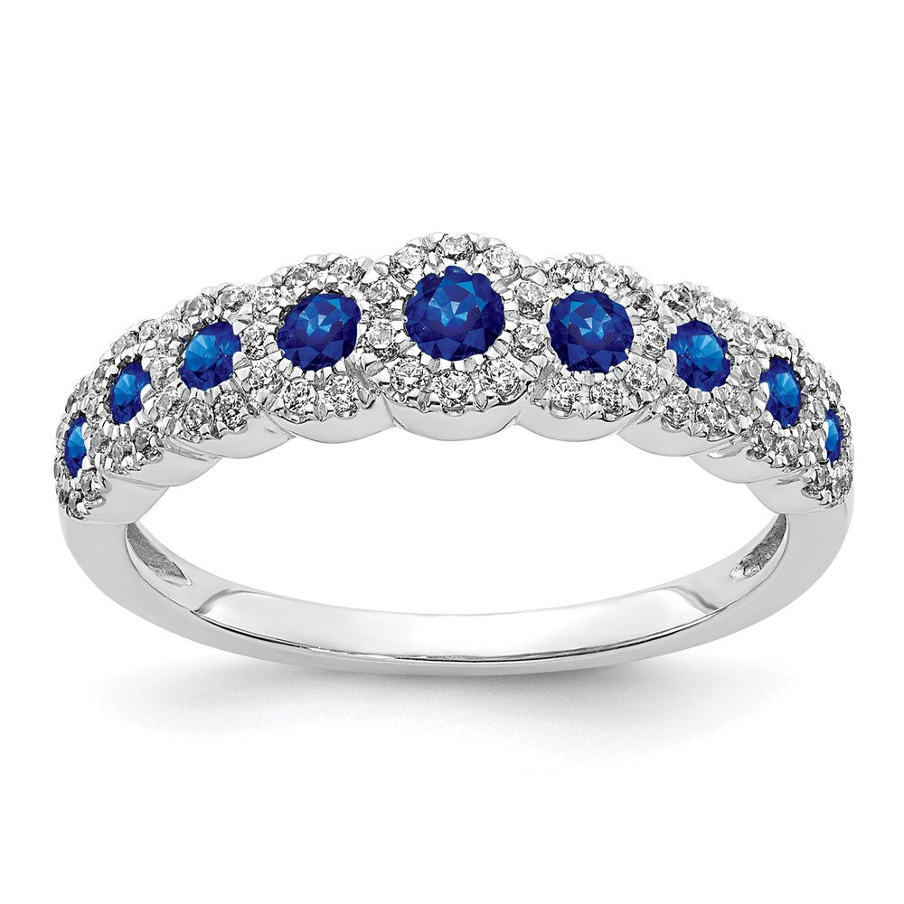 14k White Gold Polished 1/4 carat Diamond and Graduated Blue Sapphire Ring