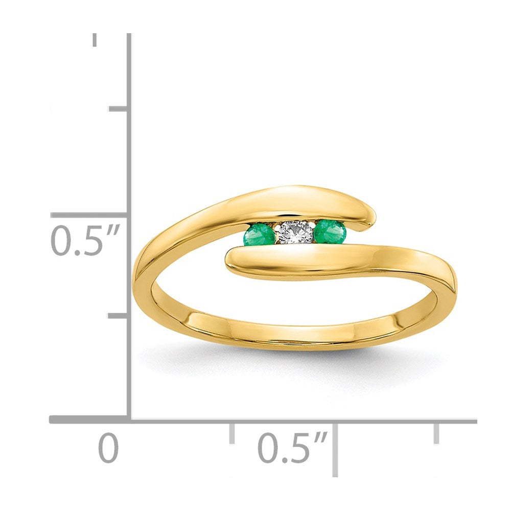 14k Emerald and Diamond 3-stone Bypass Ring