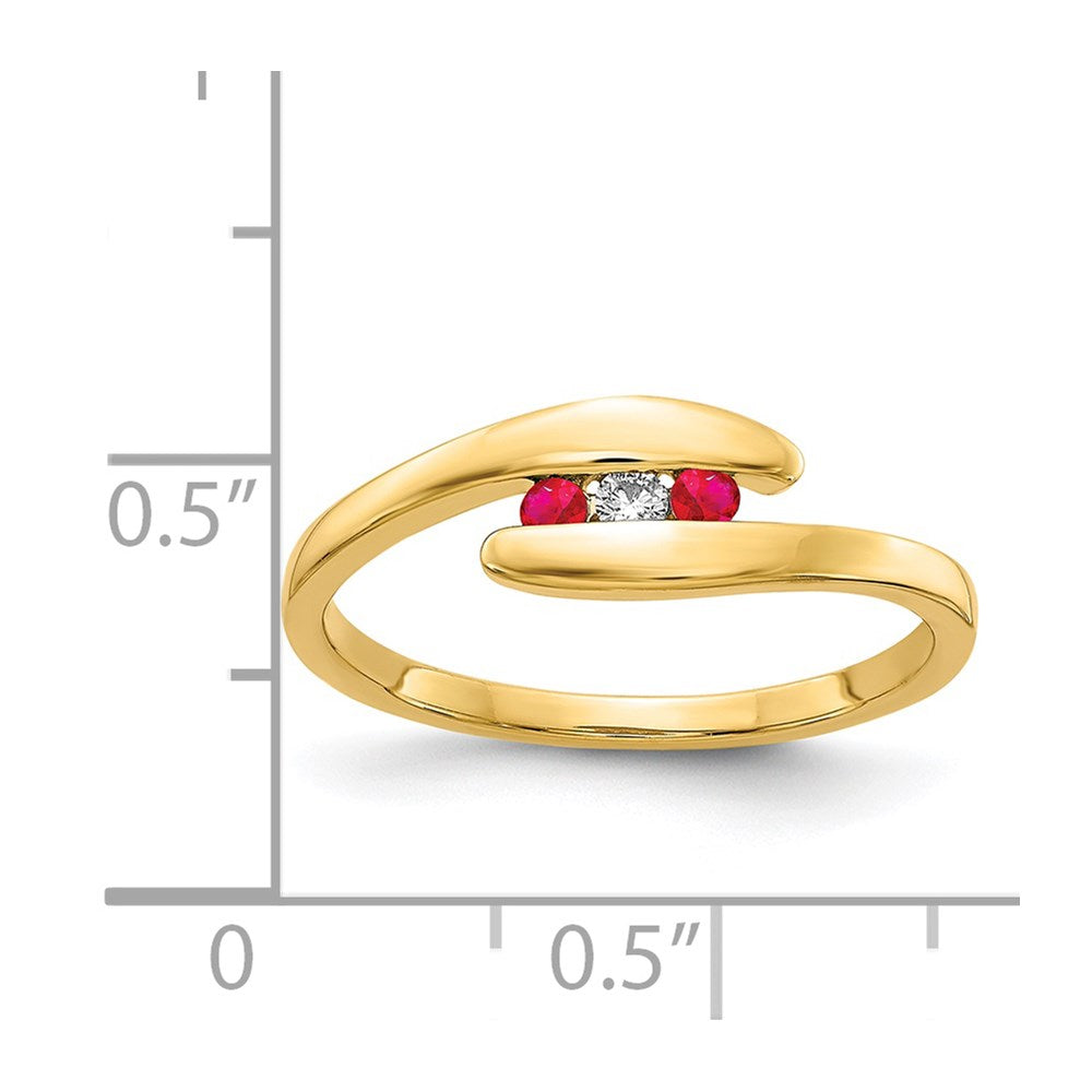 14k Ruby and Diamond 3-stone Bypass Ring