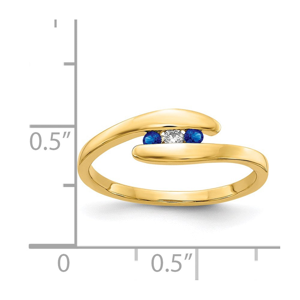 14k Blue Sapphire and Diamond 3-stone Bypass Ring