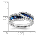 14k White Gold Baguette Blue Sapphire and 5/8 carat Diamond Bypass Ring