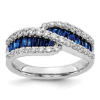 14k White Gold Baguette Blue Sapphire and 5/8 carat Diamond Bypass Ring