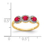 14k 4x3mm Oval Composite Ruby and 1/8 carat Diamond 3-Stone Ring