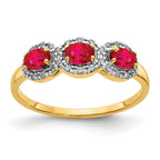 14k 4x3mm Oval Composite Ruby and 1/8 carat Diamond 3-Stone Ring