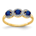 14k 4x3mm Oval Blue Sapphire and 1/8 carat Diamond 3-Stone Ring