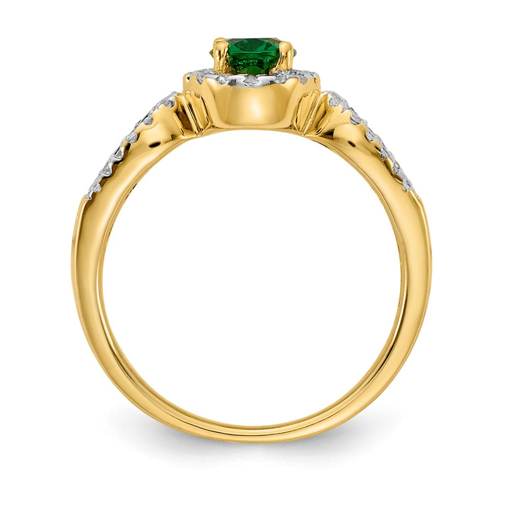 14k 7x5mm Oval Emerald and 1/3 carat Diamond Halo Ring