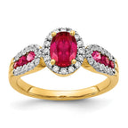 14k 7x5mm Oval Ruby and 1/3 carat Diamond Halo Ring