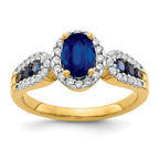 14k 7x5mm Oval Blue Sapphire and 1/3 carat Diamond Halo Ring