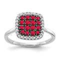 14k White Gold and Black Rhodium 1/6 carat Diamond and Ruby Square Cluster Ring