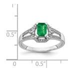 14k White Gold 1/6 carat Diamond and 5.8x4mm Emerald-cut Emerald Ring