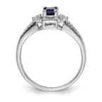 14k White Gold 1/6 carat Diamond and 5.8x4mm Emerald-cut Blue Sapphire Ring