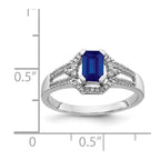 14k White Gold 1/6 carat Diamond and 5.8x4mm Emerald-cut Blue Sapphire Ring