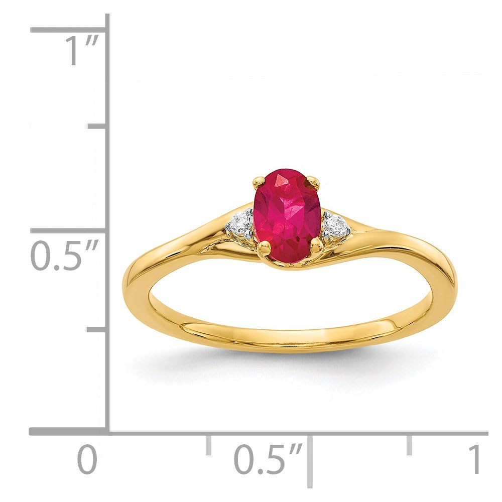14k Diamond and 6x4mm Oval Ruby Ring