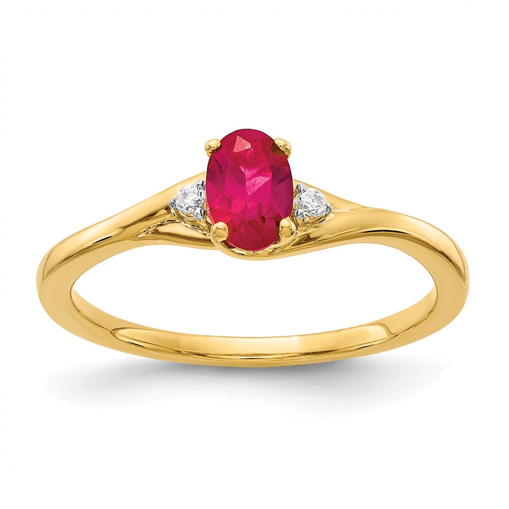 14k Diamond and 6x4mm Oval Ruby Ring