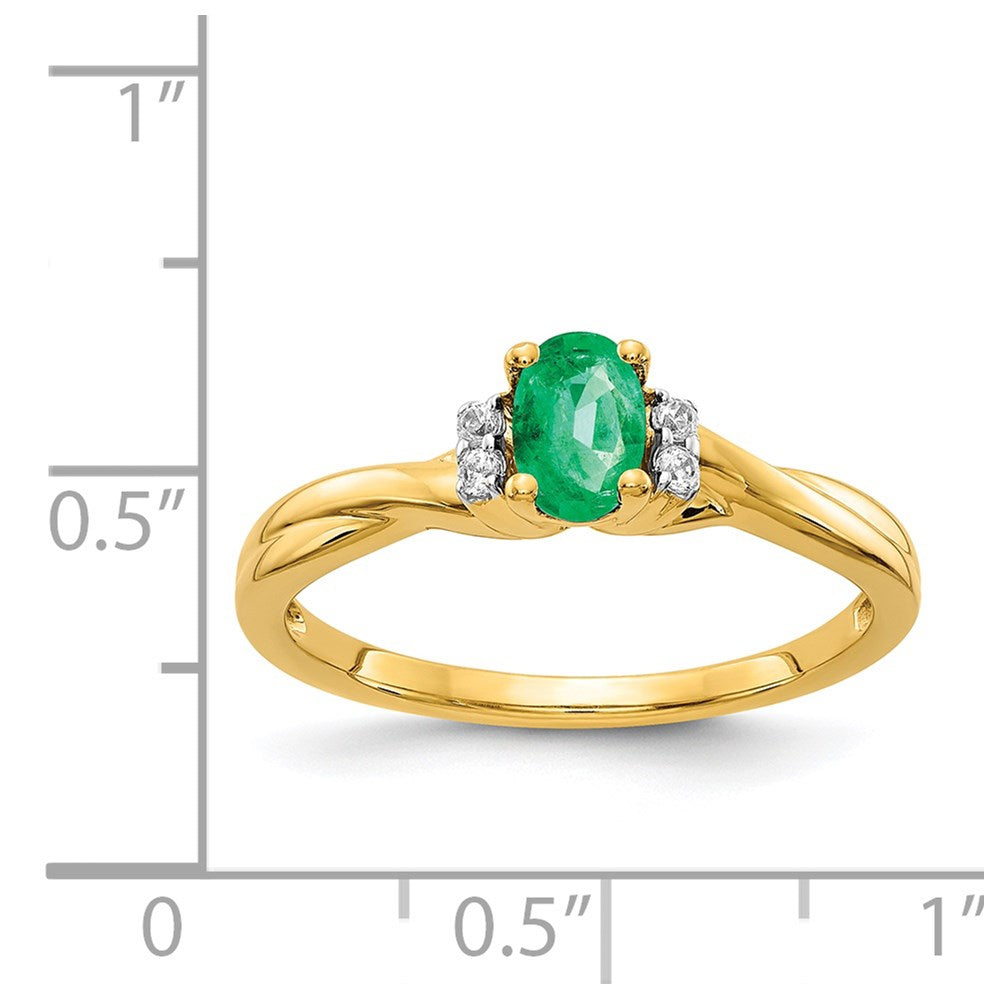 14k 1/20 carat Diamond and 6x4mm Oval Emerald Ring