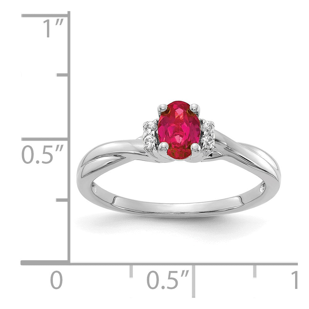 14k White Gold 1/20 carat Diamond and 6x4mm Oval Ruby Ring
